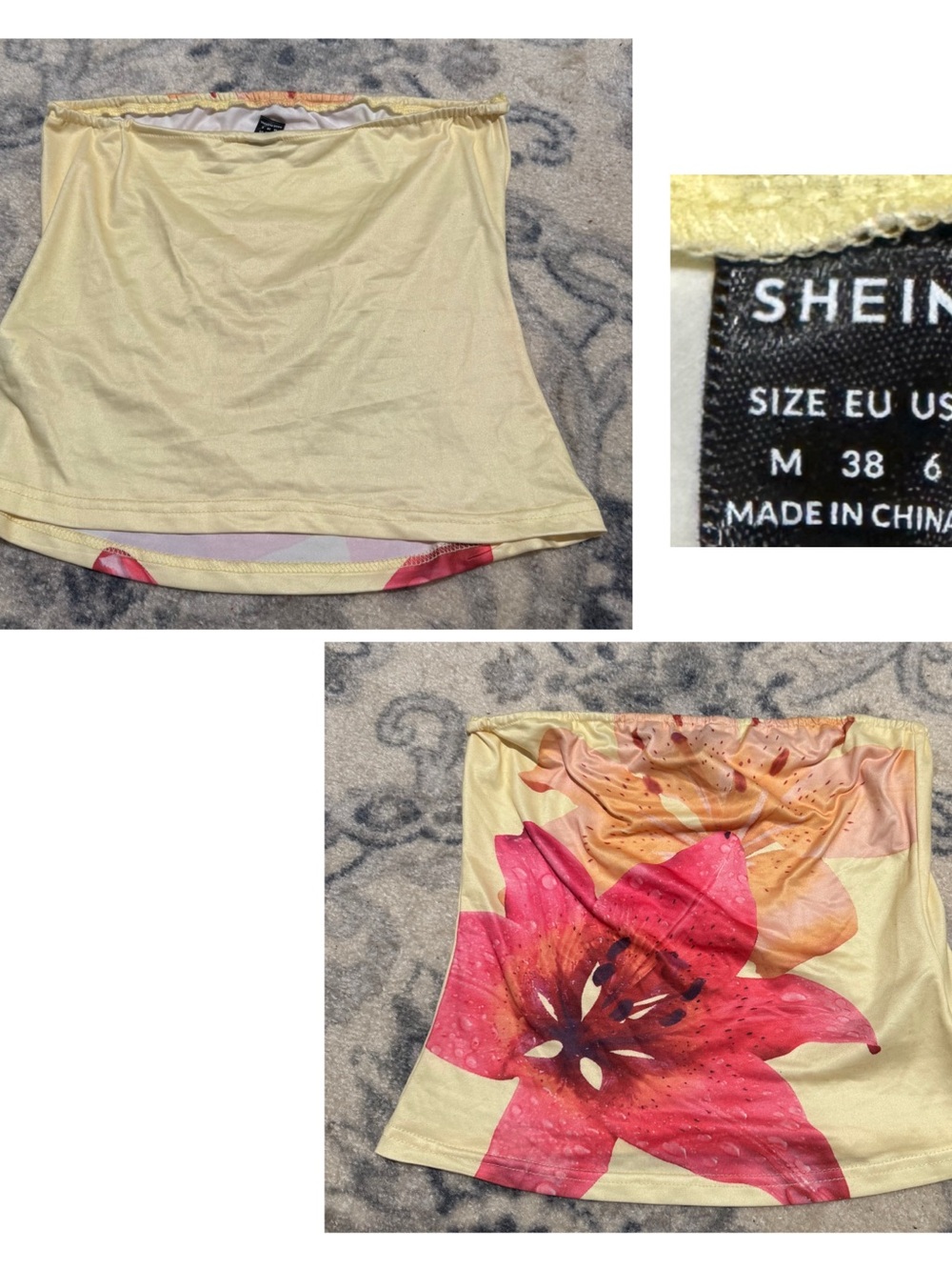 SHEIN Yellow Floral Strapless Tube Top with Pink-Red Bloom